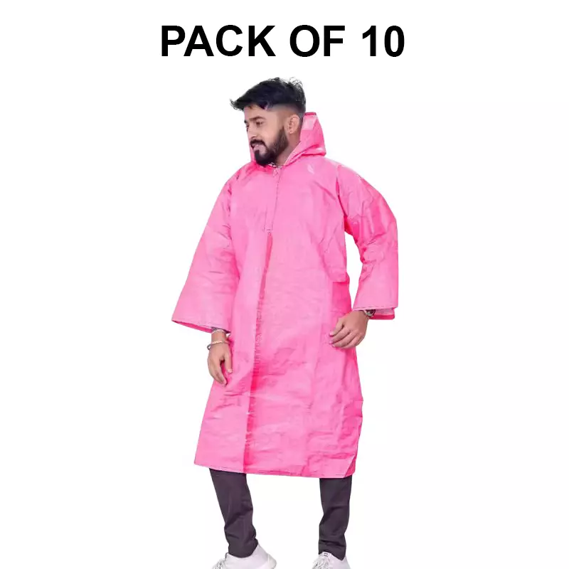 GENERIC PPE Raincoat Velcro Closure Type Pink Free Size (Pack of 10)