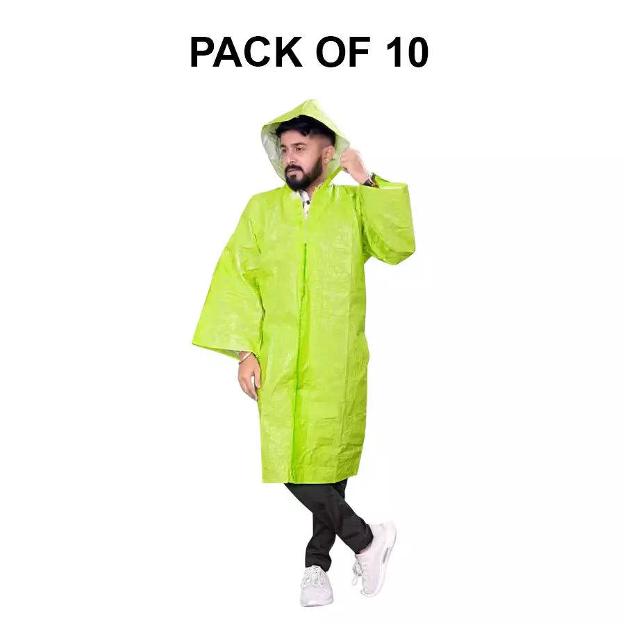 GENERIC PPE Raincoat Velcro Closure Type Green Free Size (Pack of 10)
