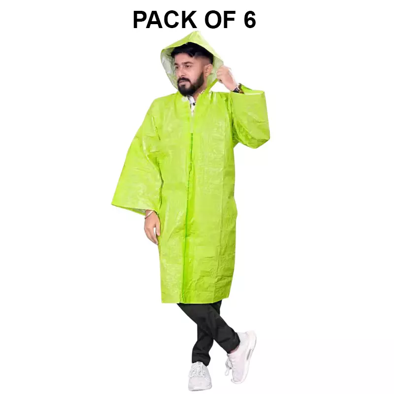 GENERIC PPE Raincoat Velcro Closure Type Green Free Size (Pack of 6)