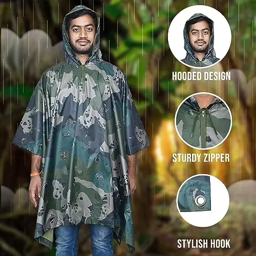 Allextreme Poncho Raincoat Heavy Duty Military Impermeable Jacket Army Green Size S Model 5 for Outdoor, Hiking, Camping, ‎AL6PU05