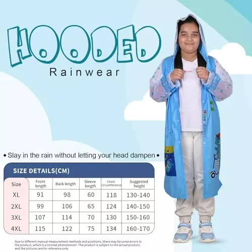 Allextreme Raincoat Sky Blue Color Dino Print Size XL with Hood, School Bag Cover and Carry Pouch for Kids (6-7 Years), HCP-1L01