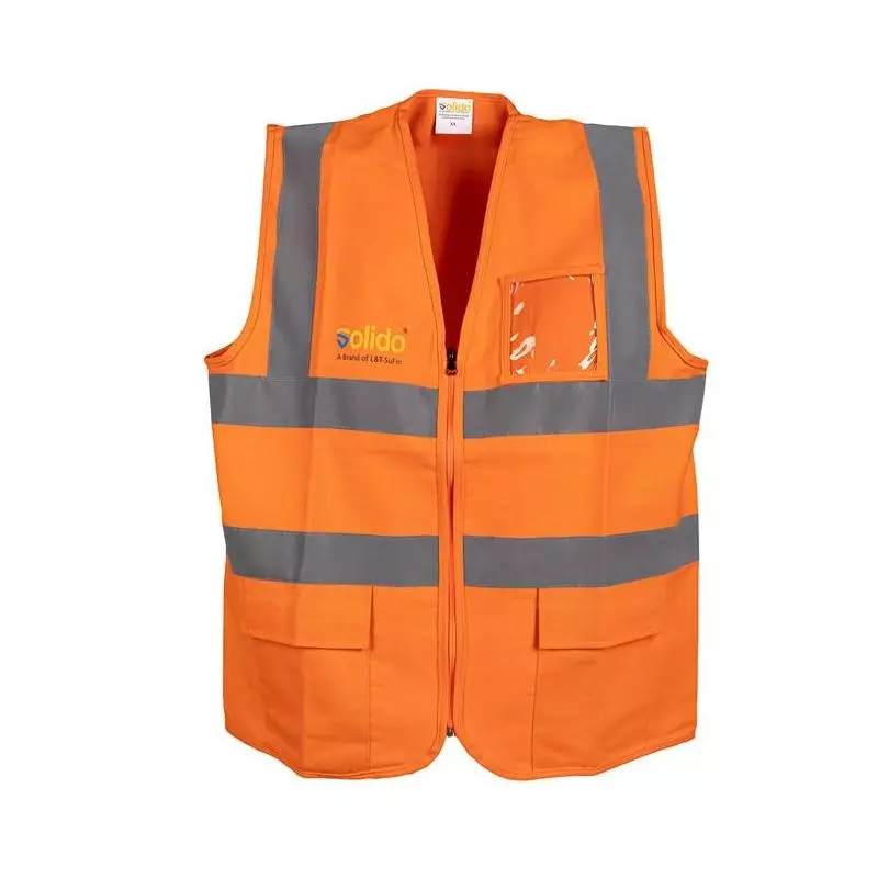 Solido Safety Jacket 190 GSM Sleeveless 51 mm (2 inch) Tape 100% Polycotton Orange Size L, Flash Line Pro
