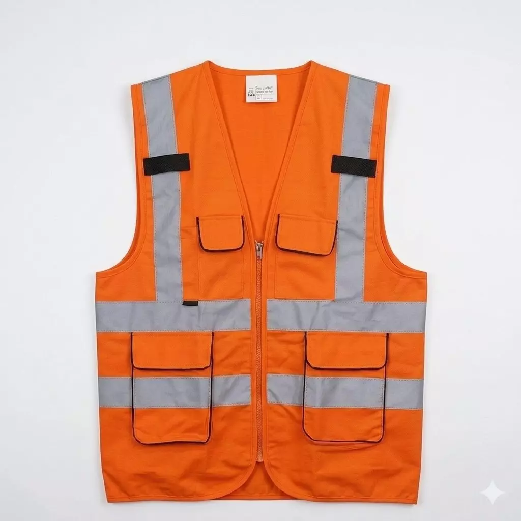 Warnmat Reflective Safety Jacket Free Size 120 GSM Orange Color for Industrial Safety & Workplace, V4Y-SAFETY-JKT (Pack of 20)