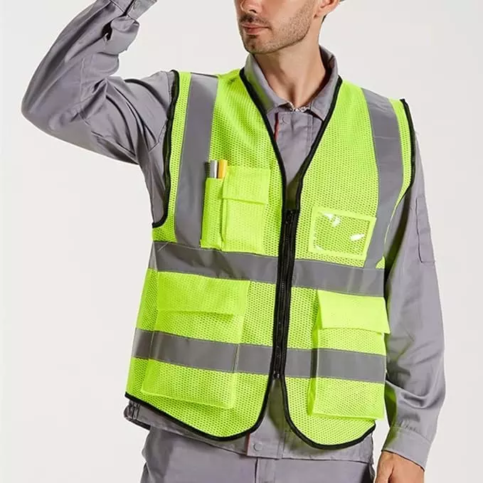 Generic Safety Jacket With Pockets And Zip Closure Polyester (Pack Of 10 Pcs)