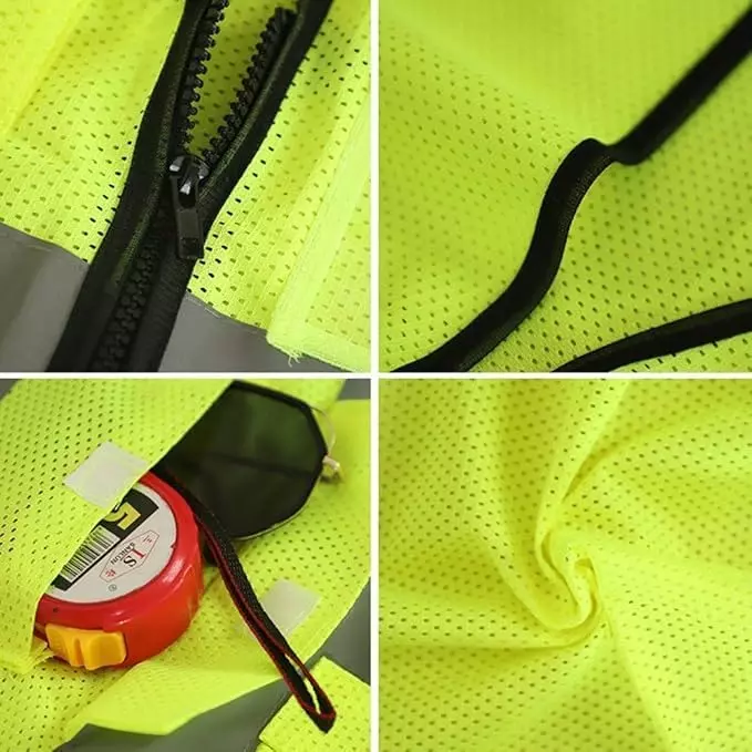 Generic Safety Jacket With Pockets And Zip Closure Polyester (Pack Of 10 Pcs)