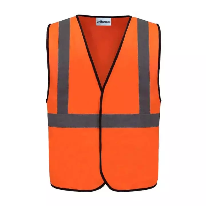 Uniformer V-Neck Shape Reflective Safety Jacket Orange Polyester Unisex Regular Fit for Construction & Road Safety Use