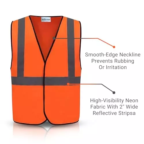 Uniformer V-Neck Shape Reflective Safety Jacket Orange Polyester Unisex Regular Fit for Construction & Road Safety Use