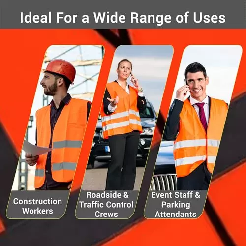 Uniformer V-Neck Shape Reflective Safety Jacket Orange Polyester Unisex Regular Fit for Construction & Road Safety Use