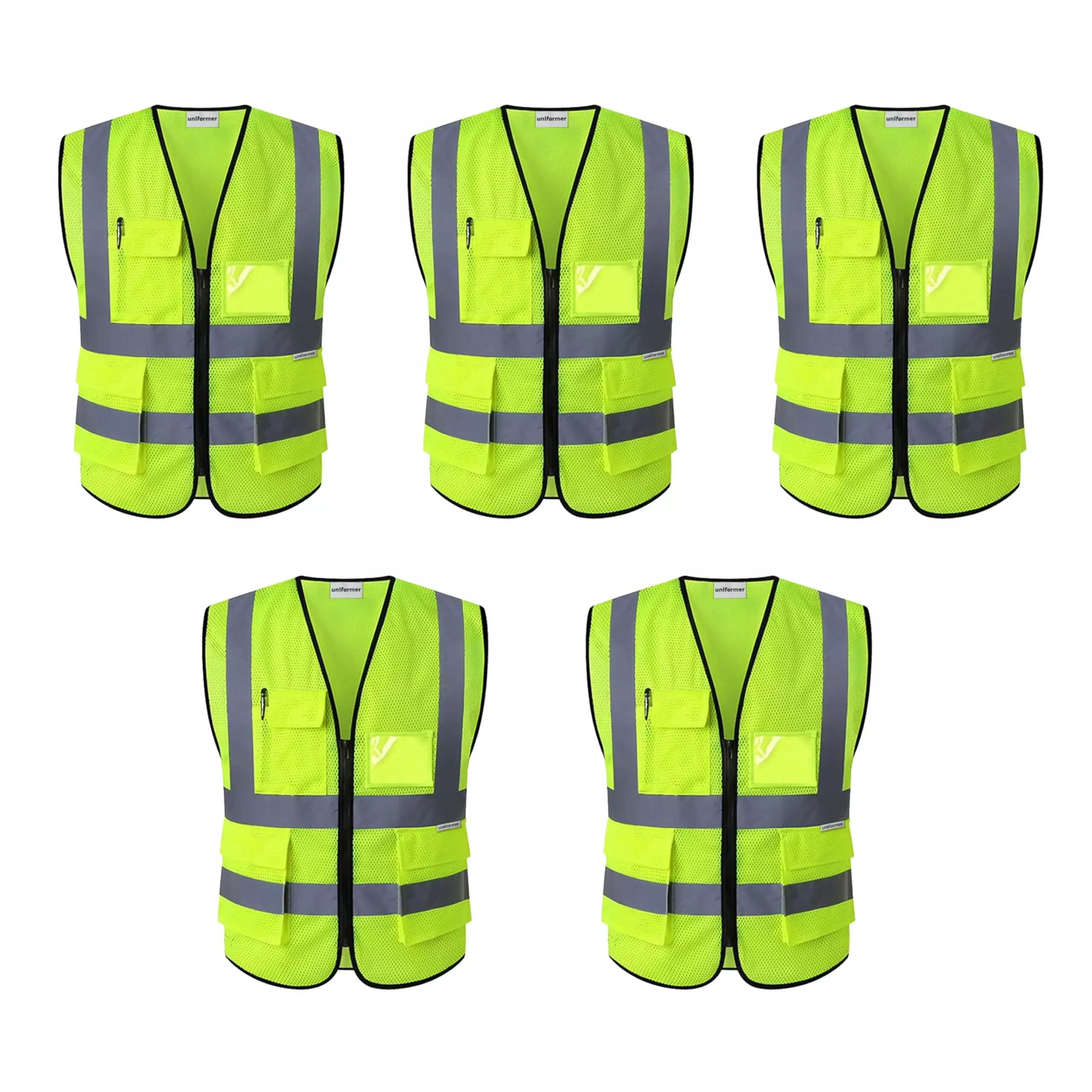 Uniformer V-Neck Shape Premium Safety Jacket Yellow Polyester Unisex Regular Fit for Construction & Road Safety Use
