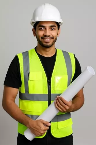 Uniformer V-Neck Shape Premium Safety Jacket Yellow Polyester Unisex Regular Fit for Construction & Road Safety Use, (Pack of 5 Pcs)