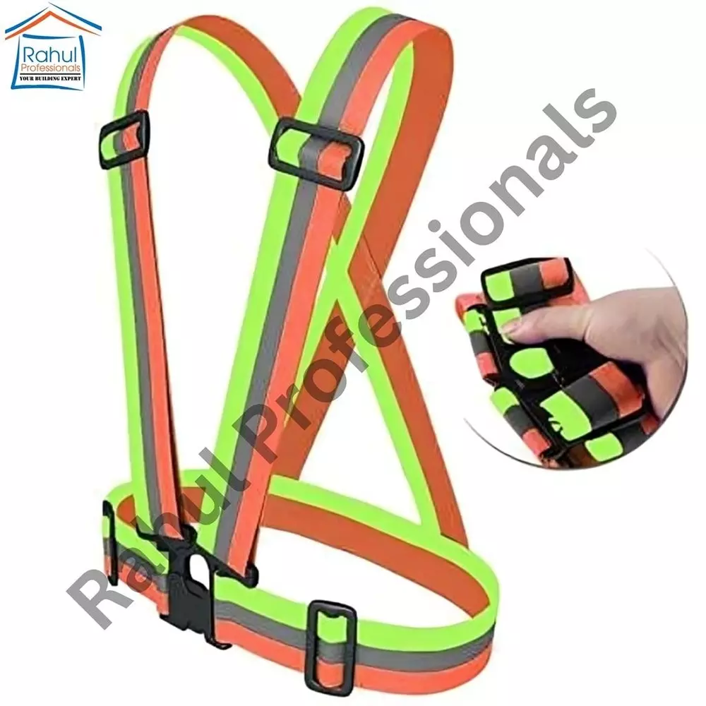 Rahul Professionals Cross Belt Reflective Jacket High Visibility Adjustable Silver Reflective Stripe Color Multicolor Free Size (Pack of 5)