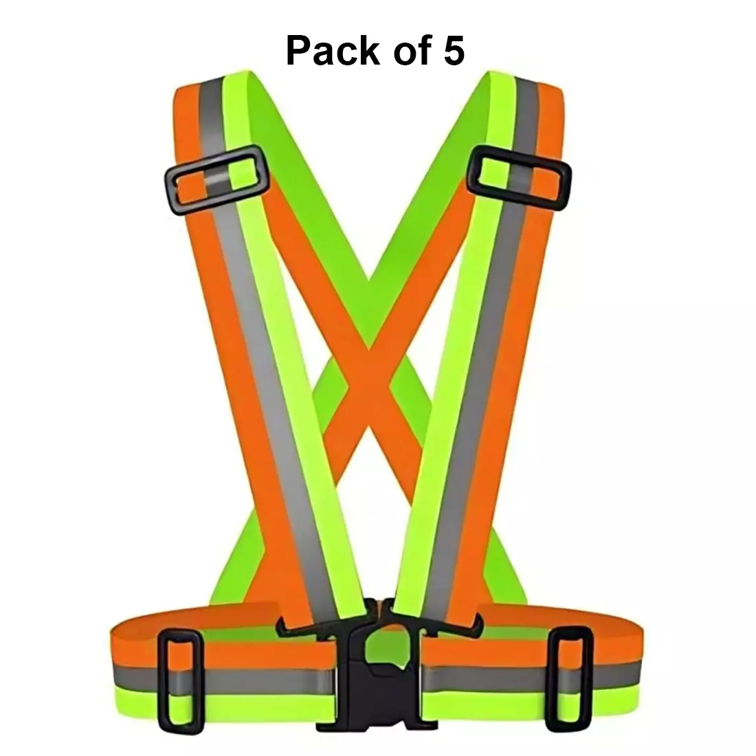 Rahul Professionals Cross Belt Reflective Jacket High Visibility Adjustable Silver Reflective Stripe Color Multicolor Free Size (Pack of 5)