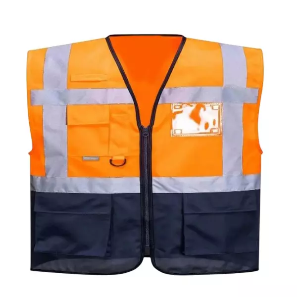 Warnmat Polyester Free Size Safety Zipper Jacket With Reflective Strip And Pocket Orange & Navy Blue (Pack of 20)