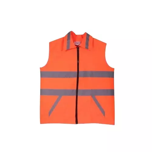 Warnmat Reflective Safety Jacket Free Size 120 GSM Orange Color for Industrial Safety & Workplace, WM-Orange-ZIP-01 (Pack of 10)