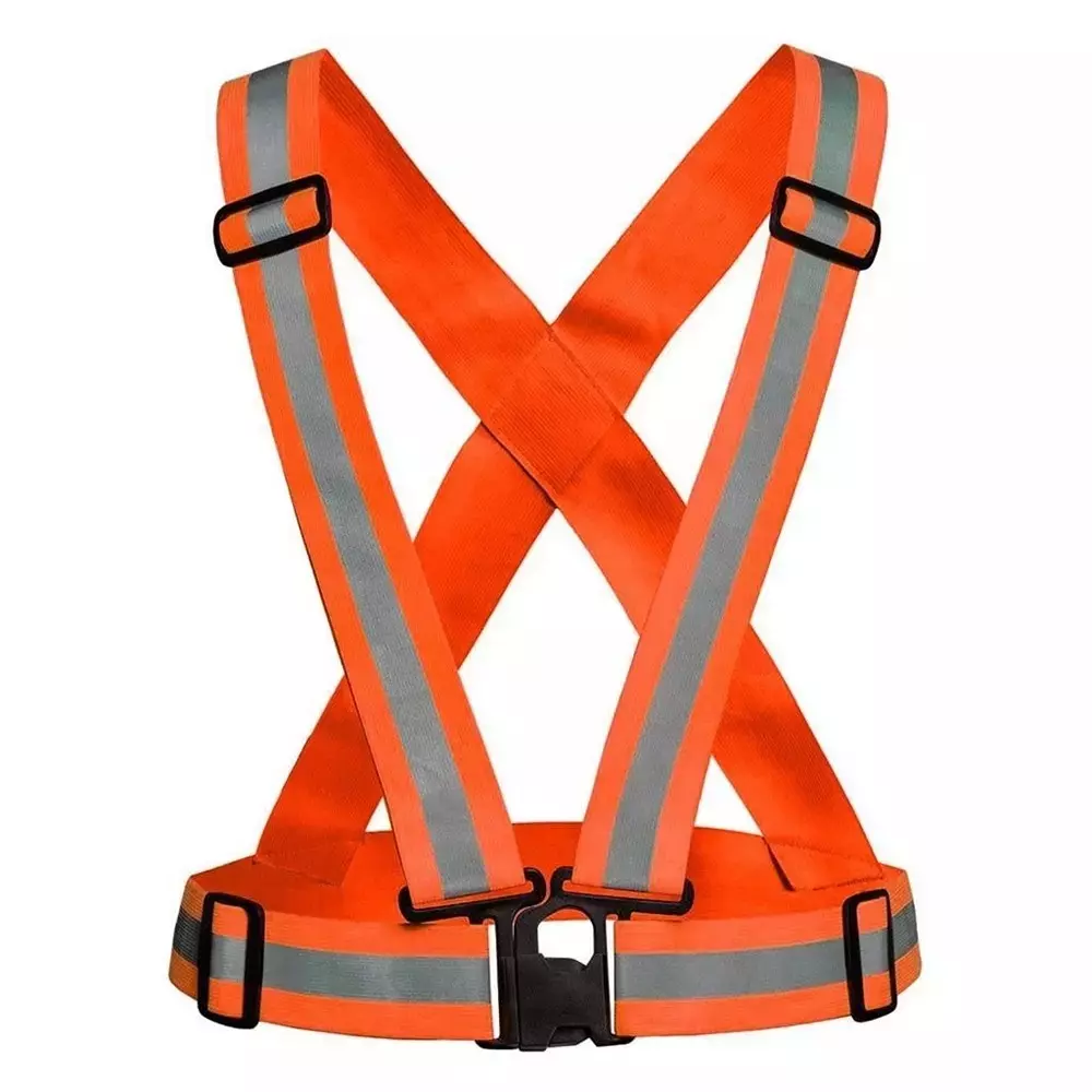 Rahul Professionals Cross Belt Reflective Jacket High Visibility Adjustable Silver Reflective Stripe Color Orange Free Size (Pack of 5)