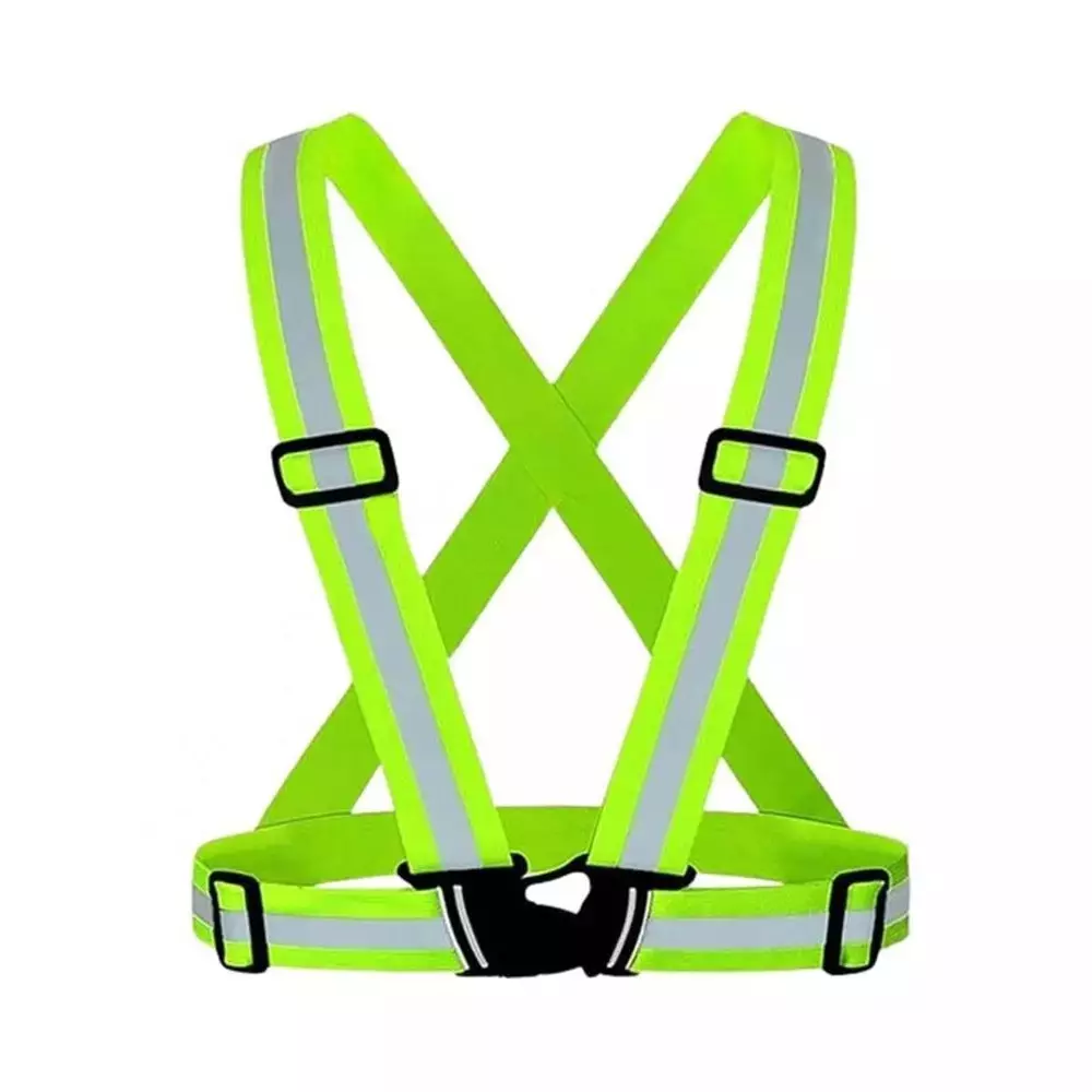 Rahul Professionals Cross Belt Reflective Jacket High Visibility Adjustable Silver Reflective Stripe Color Green Free Size (Pack of 10)