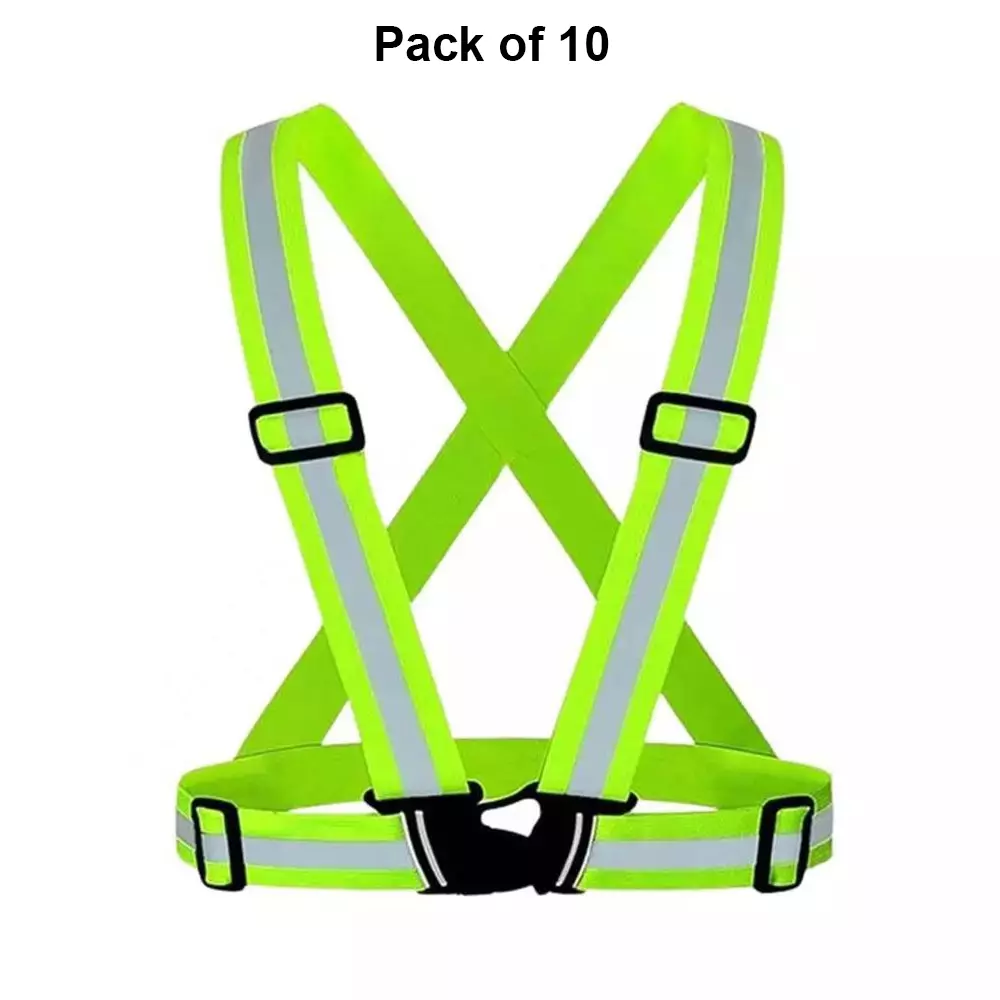 rahul-professionals-cross-belt-reflective-jacket-high-visibility-adjustable-silver-reflective-stripe-color-green-free-size-pack-of-10