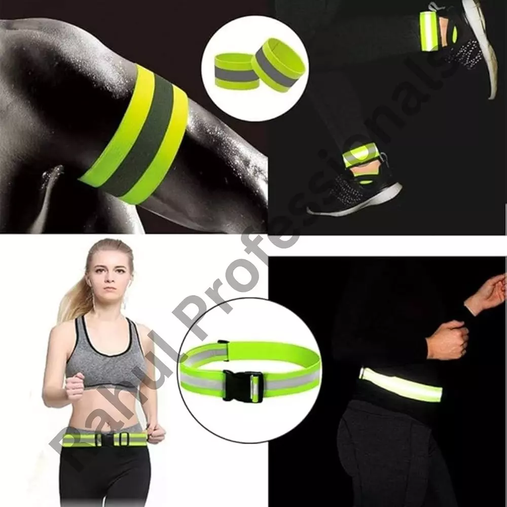 Rahul Professionals Cross Belt Reflective Jacket High Visibility Adjustable Silver Reflective Stripe Color Green Free Size (Pack of 15)