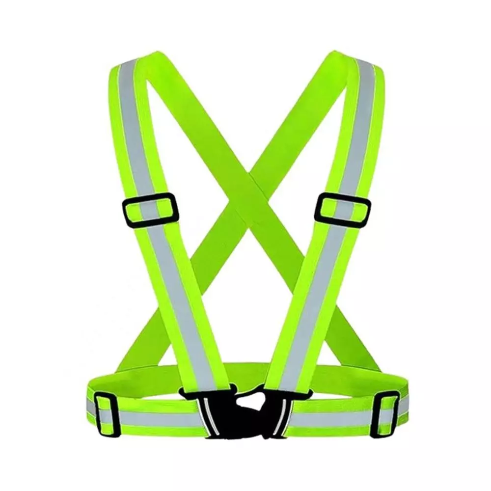 Rahul Professionals Cross Belt Reflective Jacket High Visibility Adjustable Silver Reflective Stripe Color Green Free Size (Pack of 15)