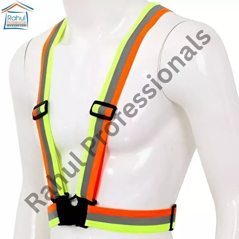 Rahul Professionals Cross Belt Reflective Jacket High Visibility Adjustable Silver Reflective Stripe Color Multicolor Free Size (Pack of 10)