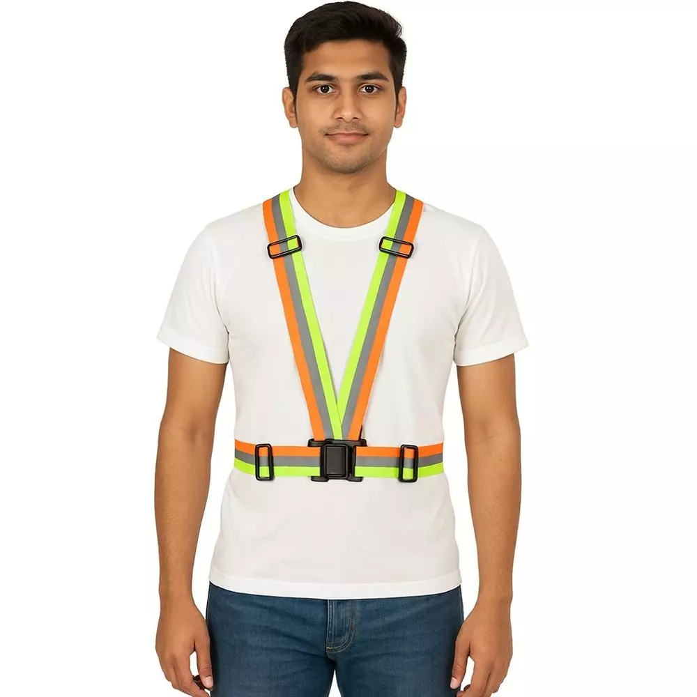 Rahul Professionals Cross Belt Reflective Jacket High Visibility Adjustable Silver Reflective Stripe Color Multicolor Free Size (Pack of 10)