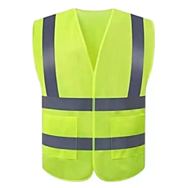 ANGELSAFE 90 GSM Safety Jacket with 2 inch (50.8 mm) Reflective Tape, Polyester Body, Free Size and Green Color (Pack of 5)
