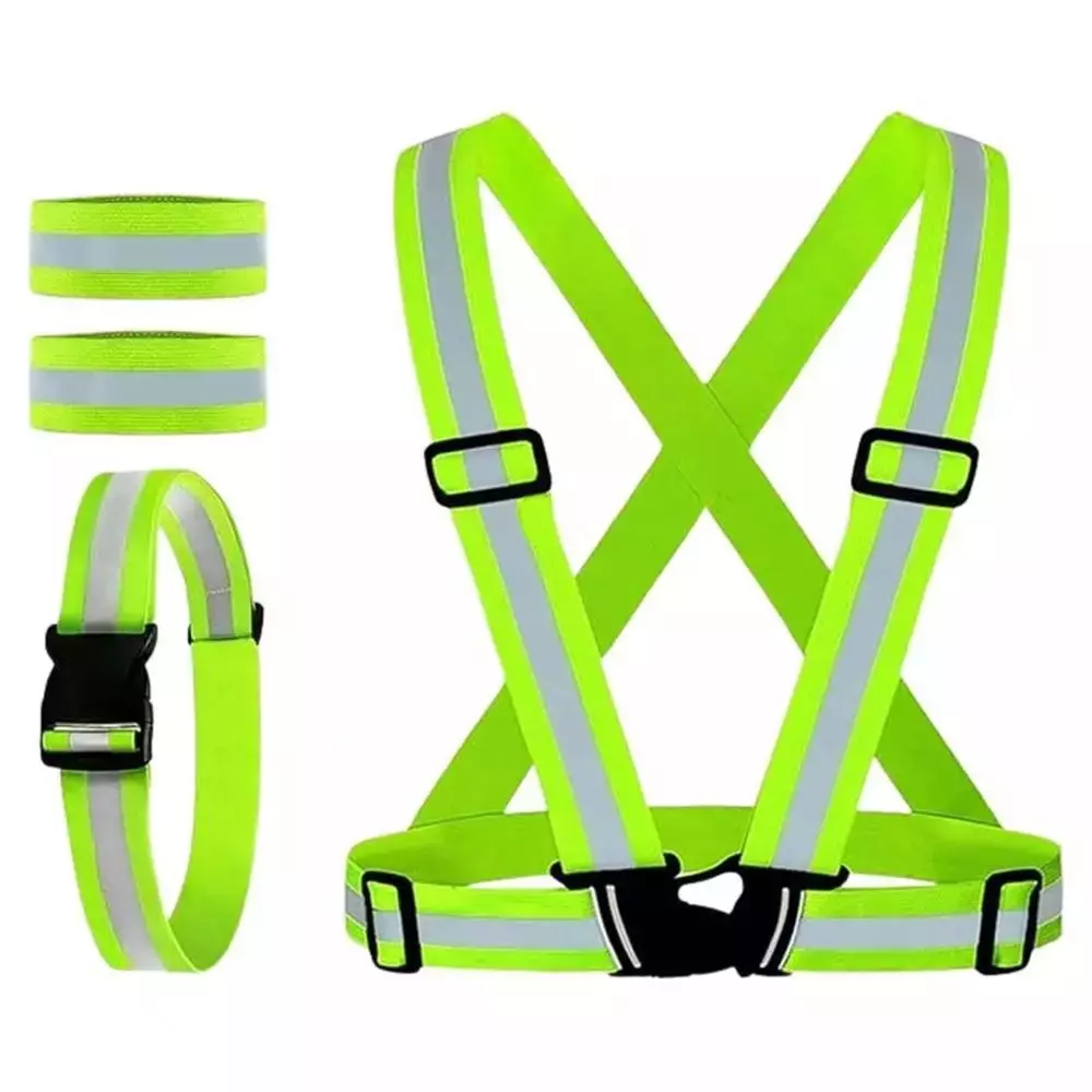 rahul-professionals-cross-belt-reflective-jacket-high-visibility-adjustable-silver-reflective-stripe-color-green-free-size-pack-of-5