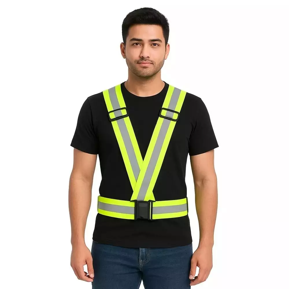 rahul-professionals-cross-belt-reflective-jacket-high-visibility-adjustable-silver-reflective-stripe-color-green-free-size-pack-of-5