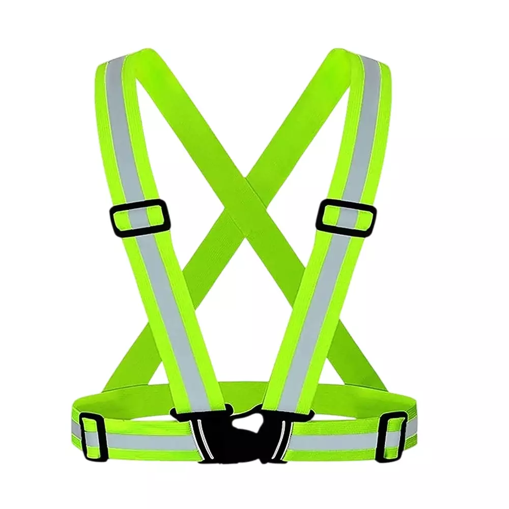 Sicuro Elastic Reflective Safety Belt Sleeveless Free - Size Green Nylon for Traffic Signal Use, (Pack of 20 Pcs)