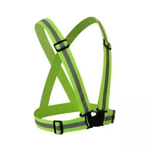 Sicuro Elastic Reflective Safety Belt Sleeveless Free - Size Green Nylon for Traffic Signal Use, (Pack of 20 Pcs)