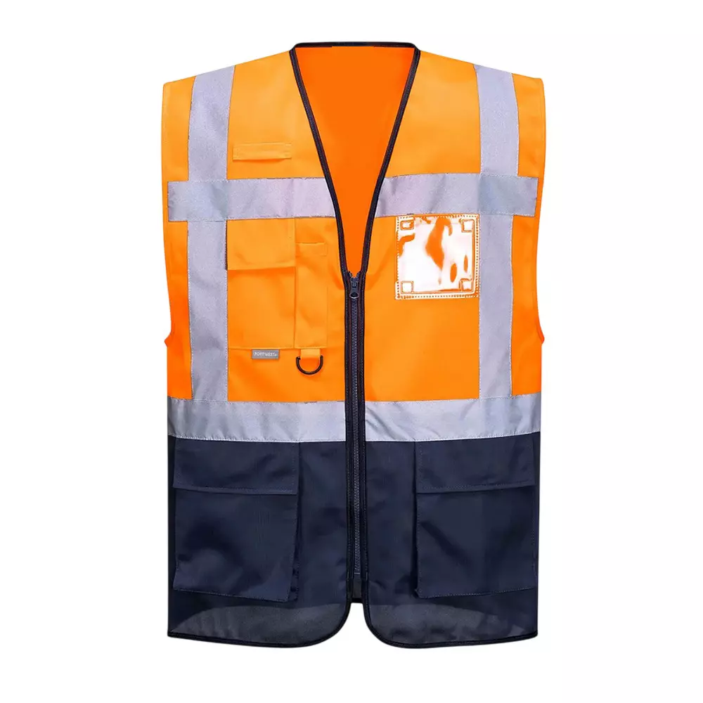 Shopking Reflective Safety Zipper Jacket with Grey Pocket Free Size Orange (Pack of 10 Pcs)