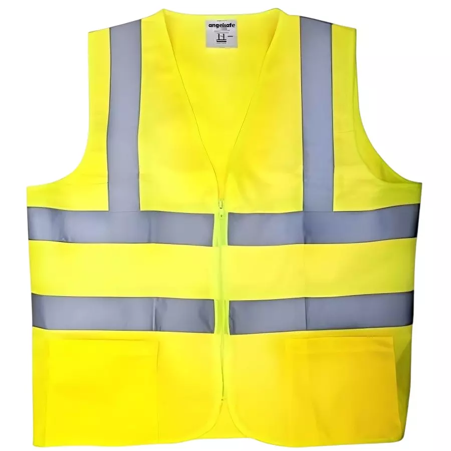 ANGELSAFE Safety Jacket 120 GSM Free Size 2 Pocket Zipper Closure Type Polyester Yellow