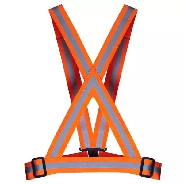 Sicuro Elastic Reflective Safety Belt Sleeveless Free - Size Orange Nylon for Traffic Signal Use, (Pack of 20 Pcs)