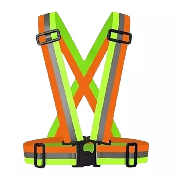 Sicuro Elastic Reflective Safety Belt Sleeveless Free - Size Orange & Green Nylon for Traffic Signal Use, (Pack of 10 Pcs)