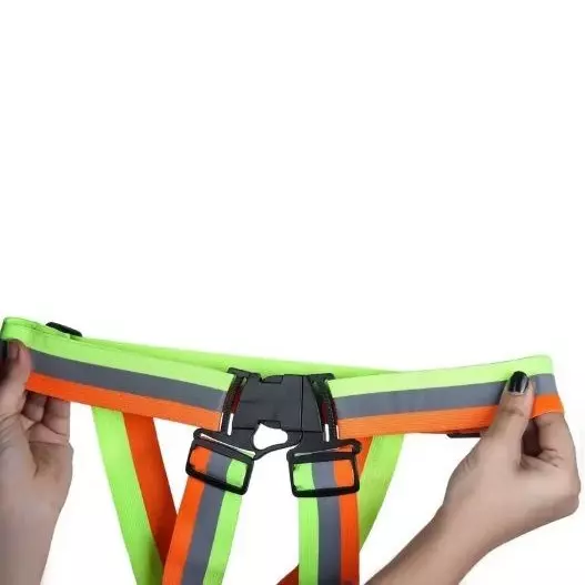 Sicuro Elastic Reflective Safety Belt Sleeveless Free - Size Orange & Green Nylon for Traffic Signal Use, (Pack of 10 Pcs)