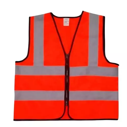 Warnmat Polyester Safety Zipper Jacket With Reflective Strip 120 GSM Free Size Orange, v4you-2016