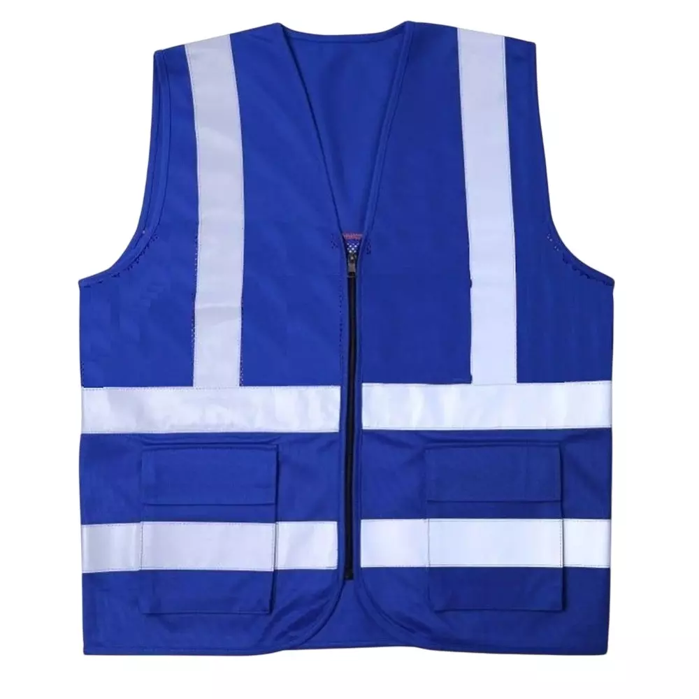 Angelsafe Safety Jacket 2 Pocket Collared Neck Regular Fit Zipper 120 GSM Free Size Blue Sleeveless Polyster