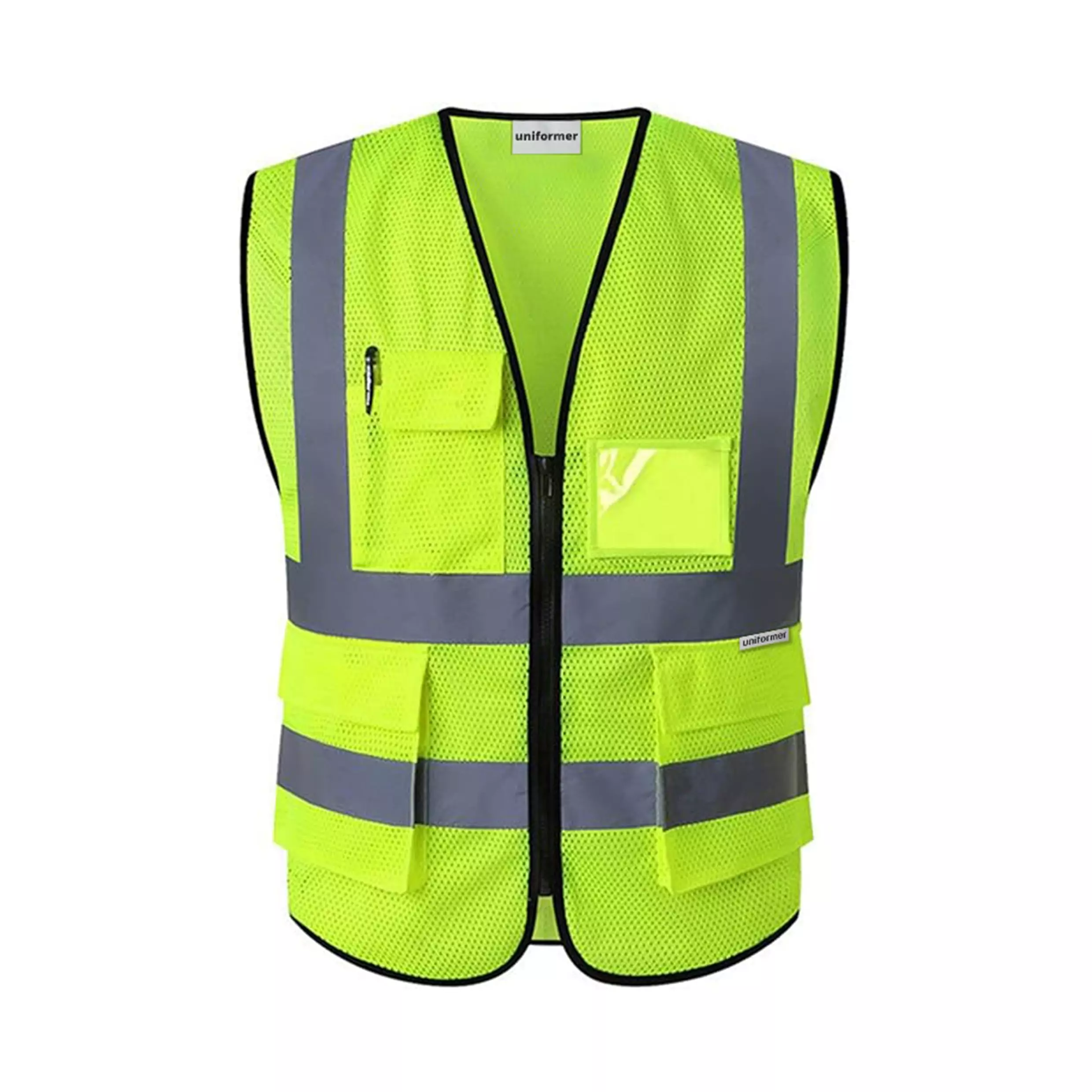 Uniformer V-Neck Shape Premium Safety Jacket Yellow Polyester Unisex Regular Fit for Construction & Road Safety Use