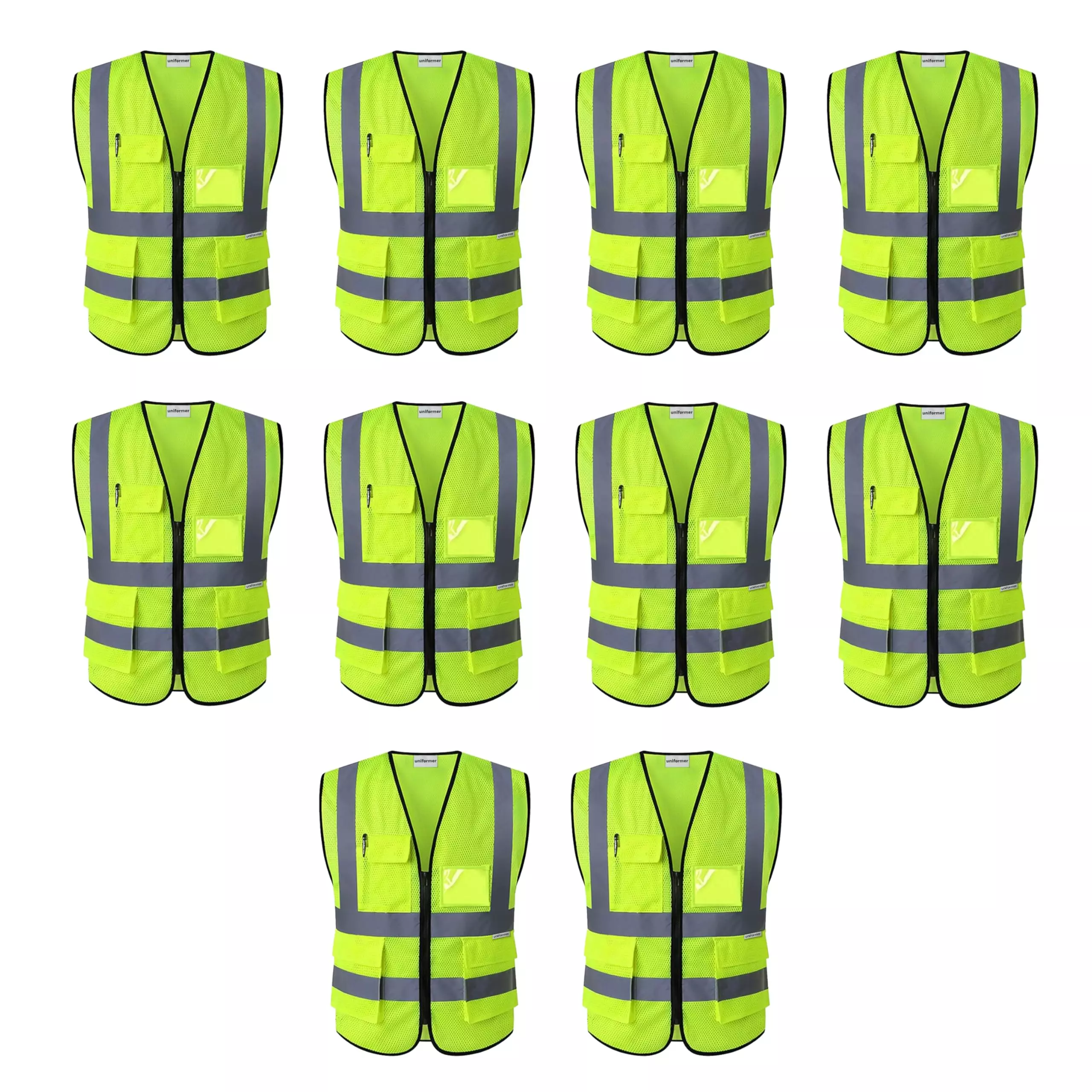 Uniformer V-Neck Shape Premium Safety Jacket Yellow Polyester Unisex Regular Fit for Construction & Road Safety Use, (Pack of 10 Pcs)