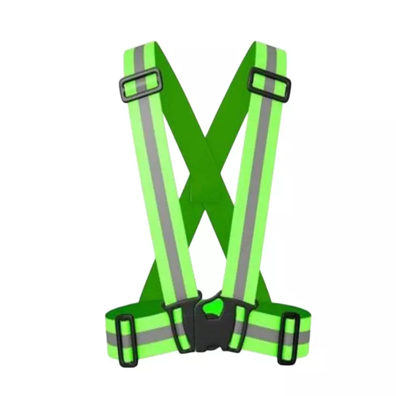 Warnmat Polyester Safety Cross Belt Jacket With Reflective Strip Free Size Green (Pack of 20)