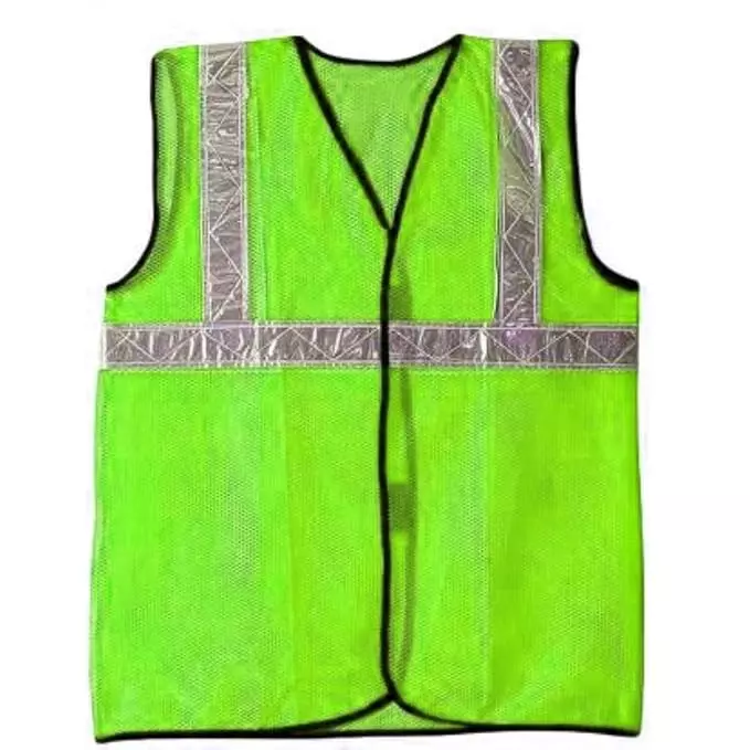 Conclood India Green Reflective Safety Jacket Mesh Type With 2 inch (50.8 mm) Radium Reflector, Collar Less and V Neck Style