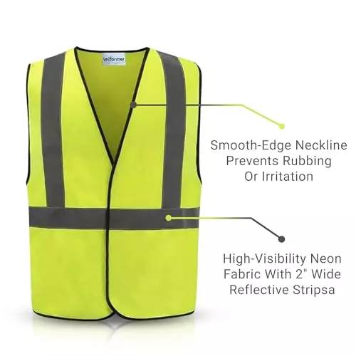 Uniformer V-Neck Shape Reflective Safety Jacket Yellow Polyester Unisex Regular Fit for Construction & Road Safety Use