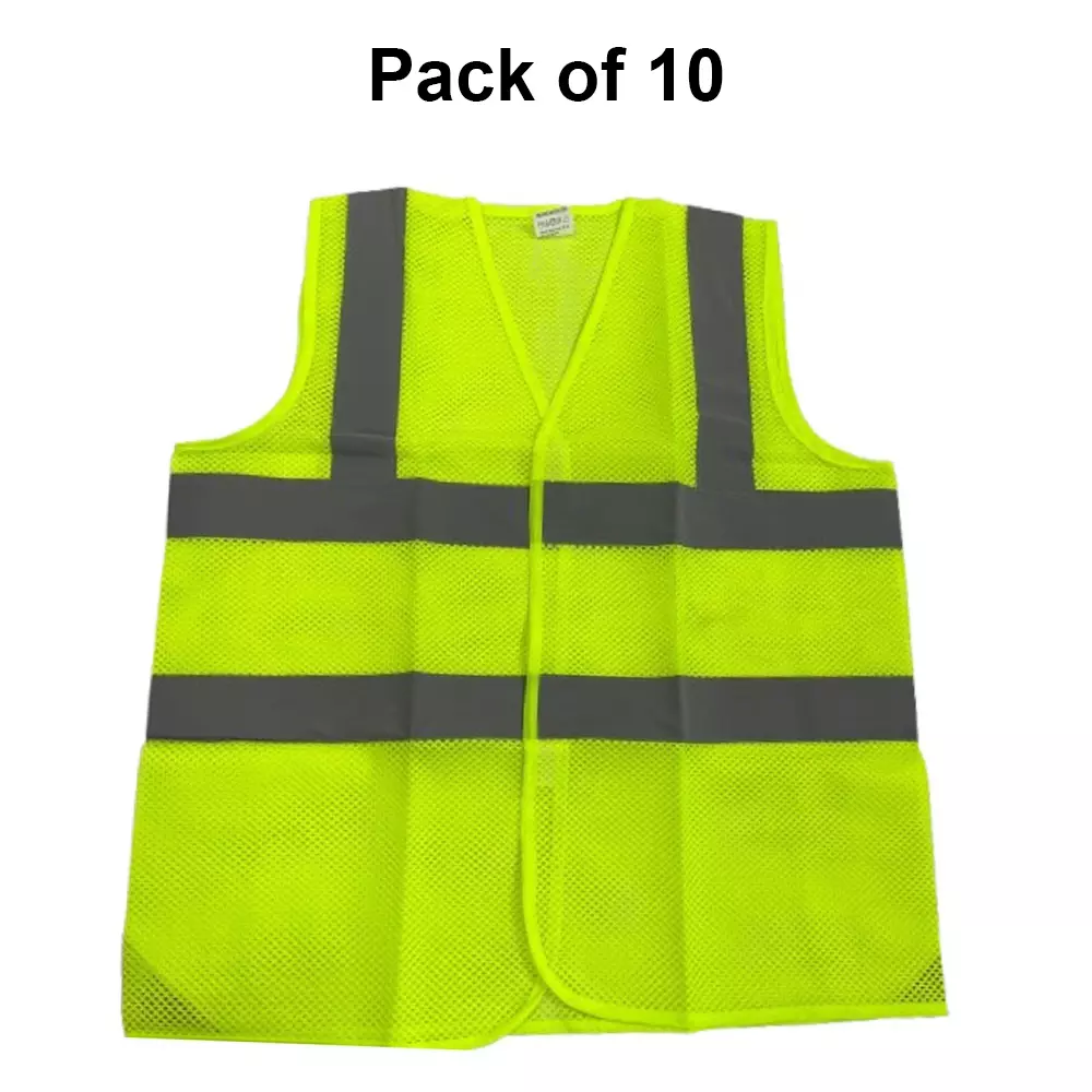 MangX Net Safety Jacket 150 GSM Reflective Tape Green, MX-J150-10-G (Pack of 10)