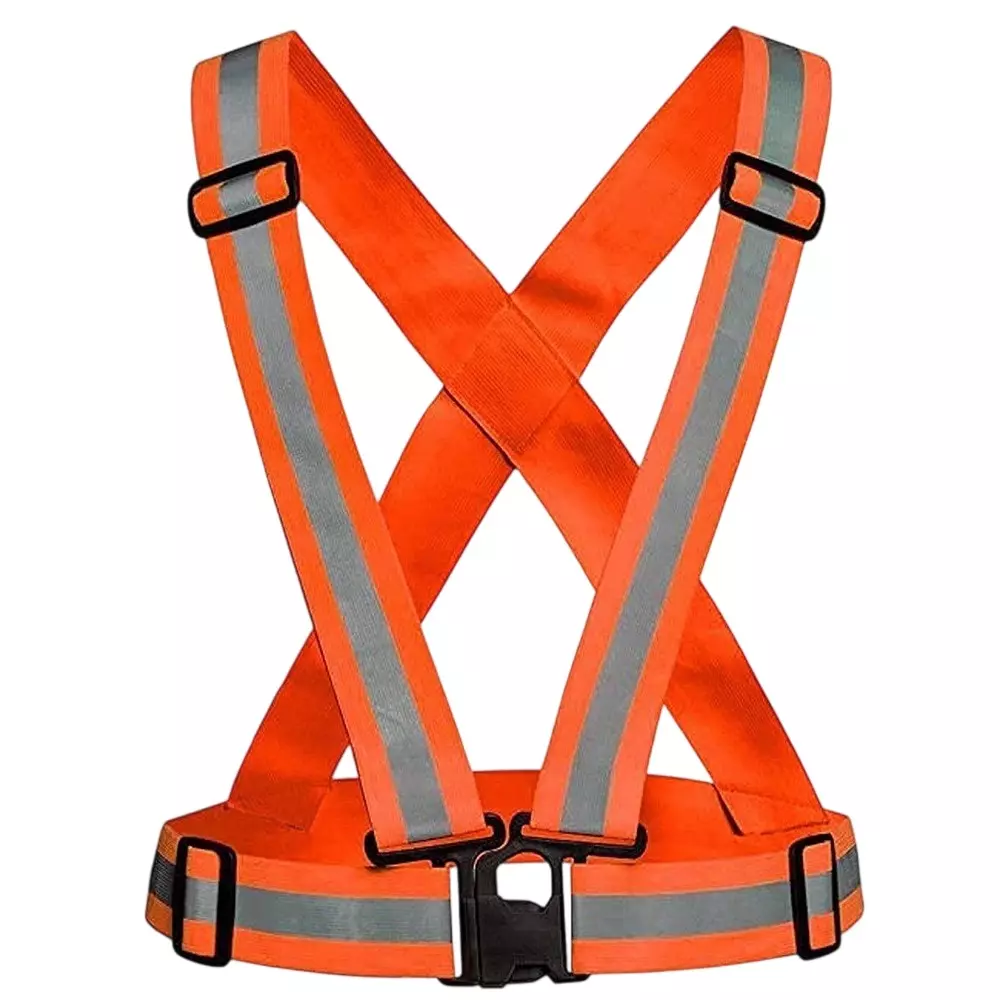 Sicuro Elastic Reflective Safety Belt Sleeveless Free - Size Orange Nylon for Traffic Signal Use, (Pack of 10 Pcs)
