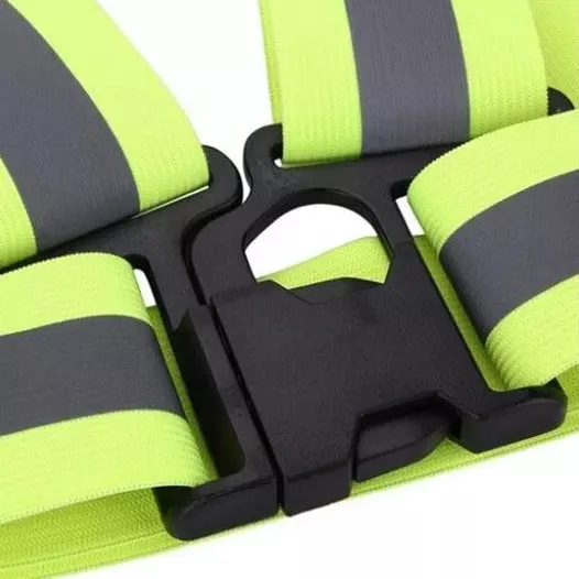 Sicuro Elastic Reflective Safety Belt Sleeveless Free - Size Green Nylon for Traffic Signal Use, (Pack of 5 Pcs)