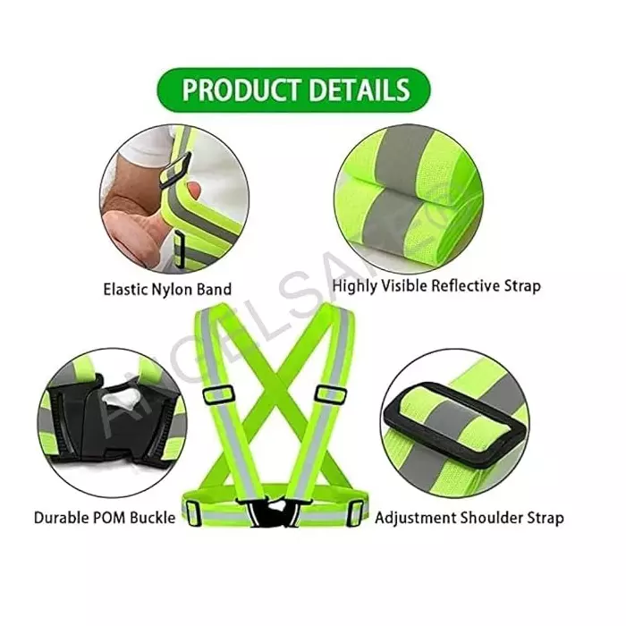 angelsafe-safety-cross-belt-green-color-free-size-made-of-polyester-reflective-pattern-ideal-for-unisex-pack-of-5