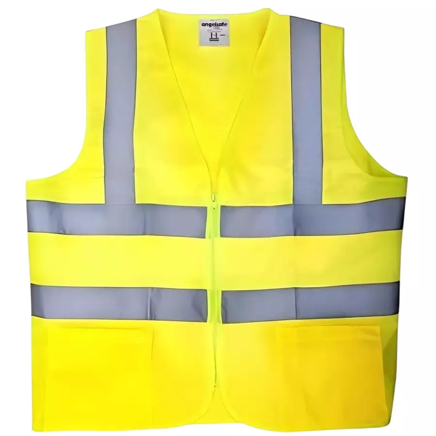 Angelsafe Safety Jacket 2 Pocket Collared Neck Regular Fit Zipper 120 GSM Free Size Yellow Sleeveless Polyster