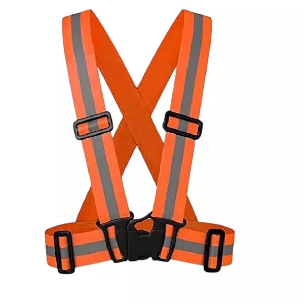 ANGELSAFE Safety Cross Belt Orange Color Free Size Made of Polyester, Reflective Pattern Ideal for Unisex (Pack of 5)