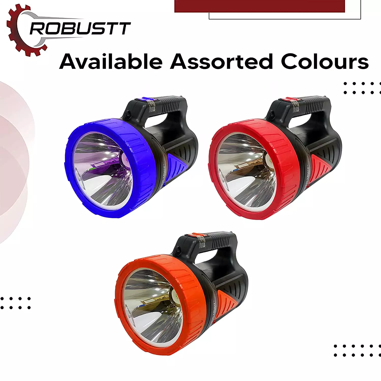 Robustt 75 watt ABS Plastic Material Portable Search Light with 500 Mtr Range Assorted  DESIGN -2