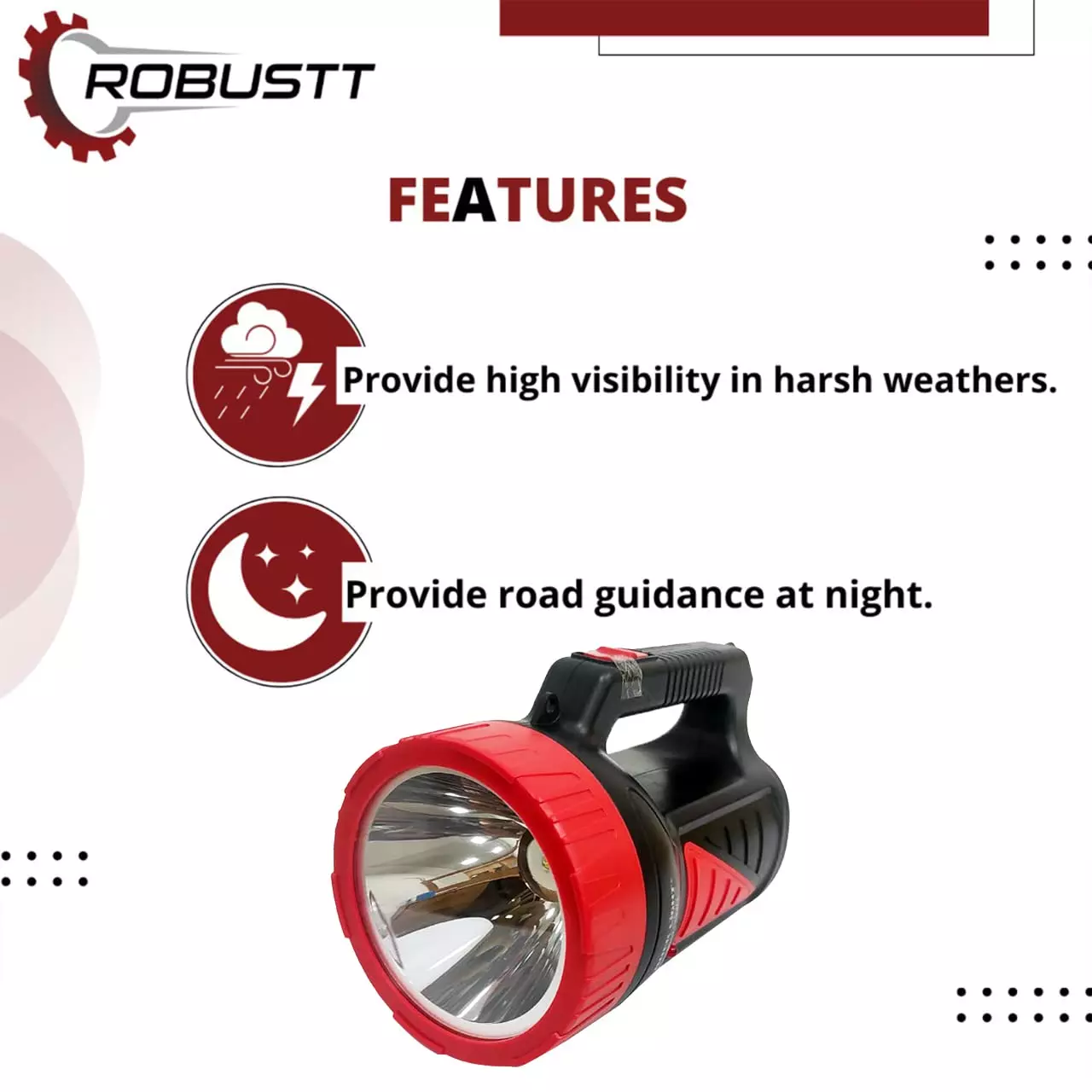 Robustt 75 watt ABS Plastic Material Portable Search Light with 500 Mtr Range Assorted  DESIGN -2